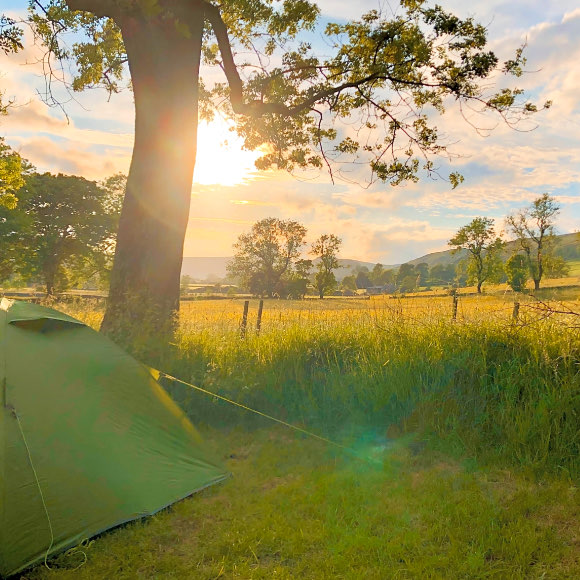Sunset camping in a secluded Derbyshire valley